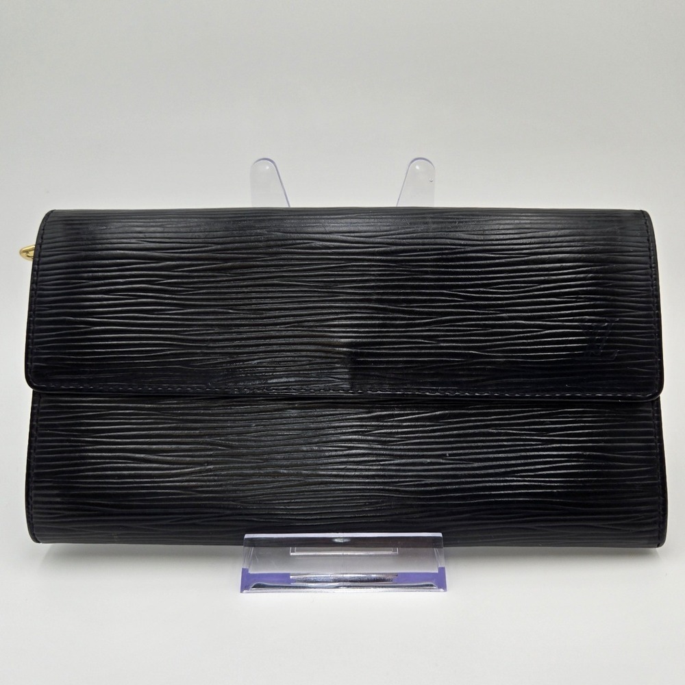 Louis Vuitton Black Epi Leather Long Wallet Porte Valeurs Snap Flap Zippered